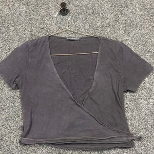 Brandy Melville Wrap Top Womens OS Black V-Neck Short Sleeve Cropped Balletcore